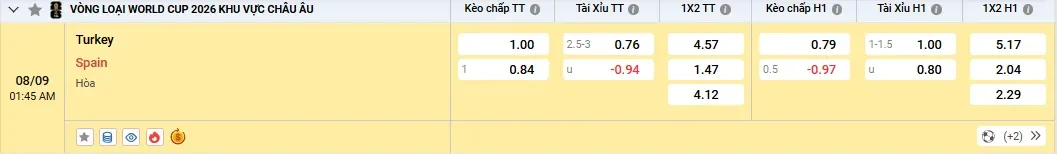 Thổ Nhĩ Kỳ vs Tây Ban Nha